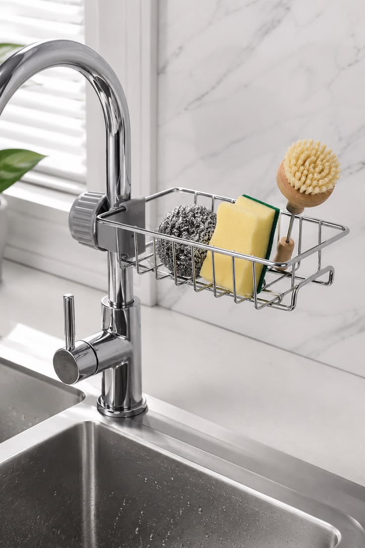 AABRION Containers Kitchen Rack Stainless Steel Sink Sponge Tap Organizer for Kitchen Faucet Shelf Steel