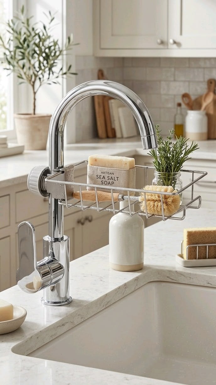 AABRION Containers Kitchen Rack Stainless Steel Sink Sponge Tap Organizer for Kitchen Faucet Shelf Steel