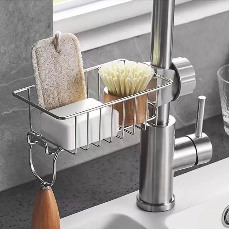 AABRION Containers Kitchen Rack Stainless Steel Sink Sponge Tap Organizer for Kitchen Faucet Shelf Steel