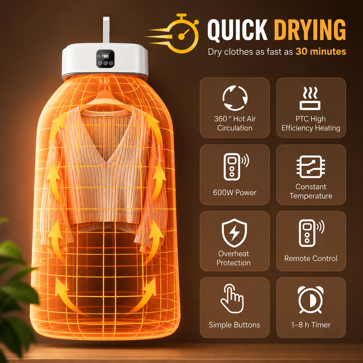 Foldable Electric Clothes Dryer with Hot Air Drying | Portable Mini Cloth Drying Machine for 7-8 Clothes