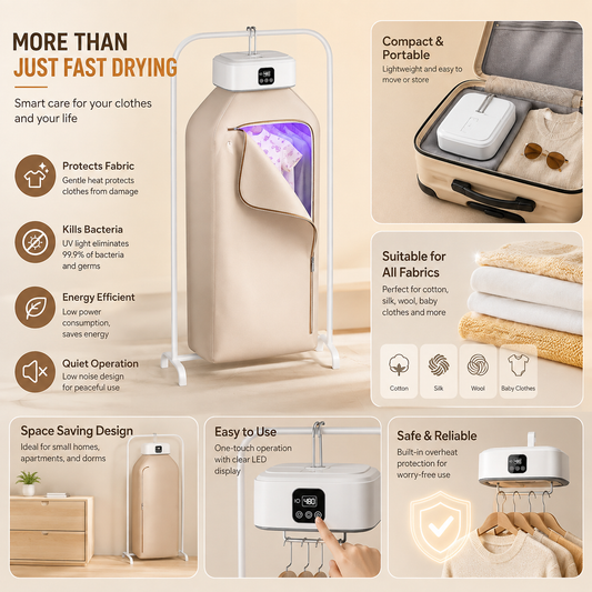 Foldable Electric Clothes Dryer with Hot Air Drying | Portable Mini Cloth Drying Machine for 7-8 Clothes